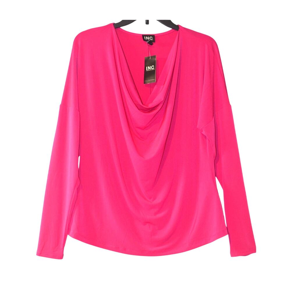 INC International Concepts Women's Cowl-Neck Long-Sleeve Top in Pink Tutu
